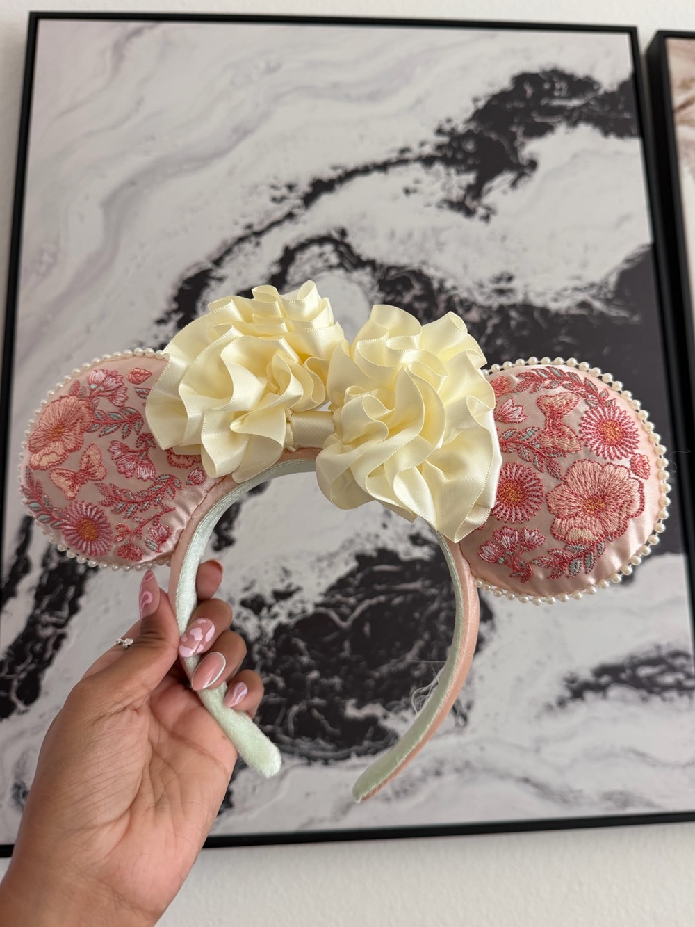 Pink floral embroidered Minnie ears